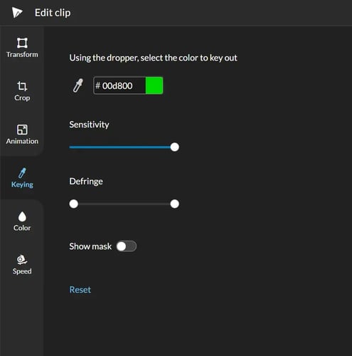 Color keying properties available in WeVideo.
